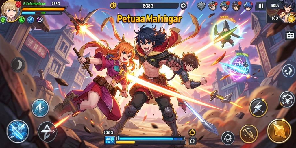 Screenshot gameplay 8G8G menampilkan aksi karakter Anime yang epik.