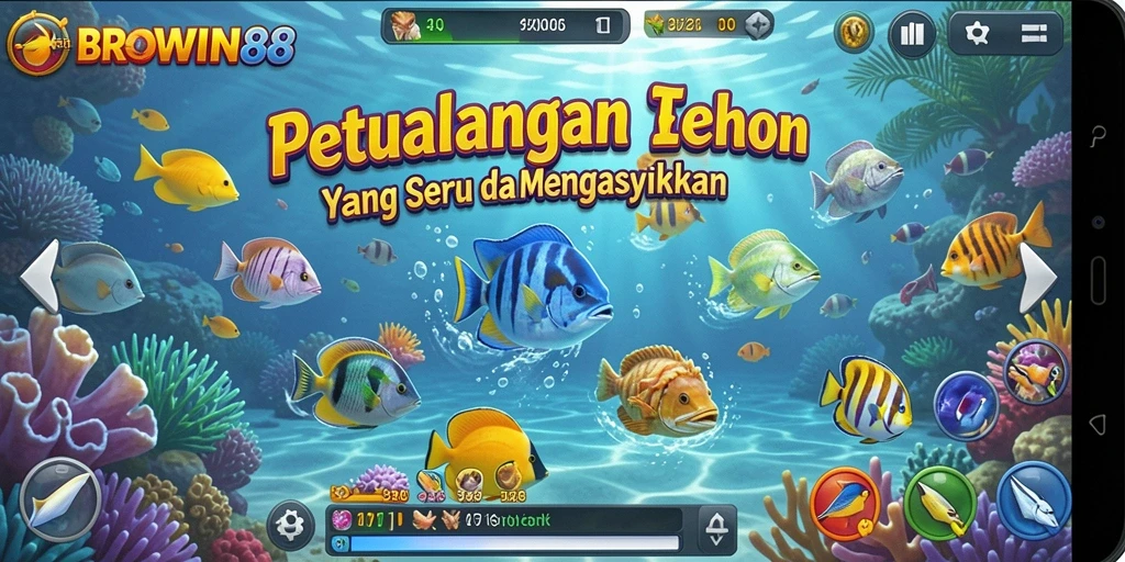 Tampilan gameplay BROWIN88 dengan aksi menembak ikan yang seru.