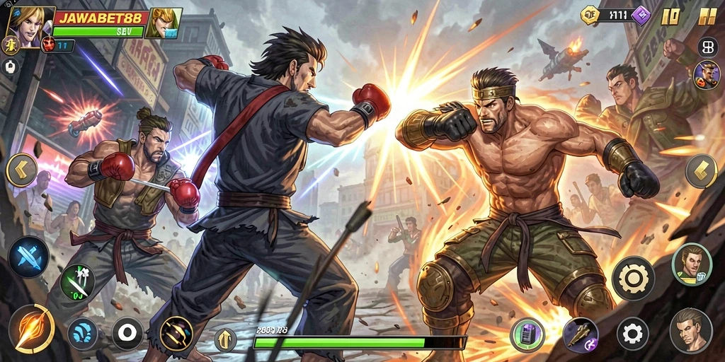 Screenshot gameplay JAWABET88 menunjukkan pertarungan yang intens dan seru.