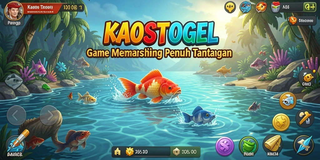 Gameplay KAOSTOGEL menampilkan petualangan memancing yang seru.