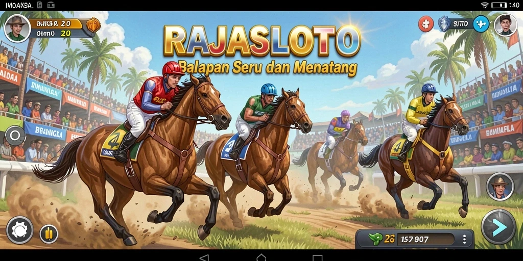 Screenshot gameplay RAJASLOTO dengan aksi balapan yang mendebarkan.
