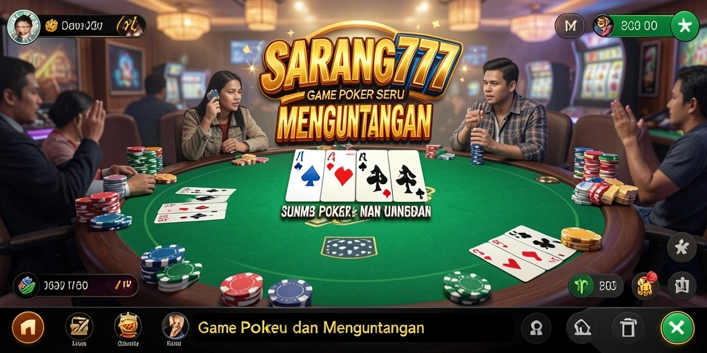 Screenshot SARANG777 menampilkan permainan Poker yang mendebarkan dan interaktif.